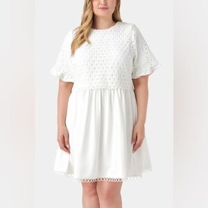 English Factory NWT Woman White Mixed Media Circle Trim Dress Size 1X